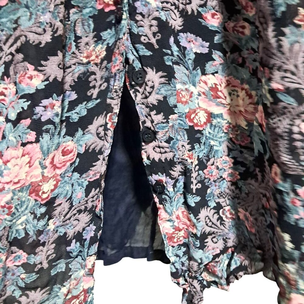 Vintage Nostalgia Floral Tiered Boho Maxi Midi Dress M Black Multicolor Gauzy 10 - Picture 15 of 16